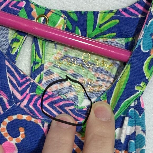 Lilly Pulitzer Brienne Borealis Blue Shorts Romper Girls L Floral Tropical Tiger - Picture 3 of 12